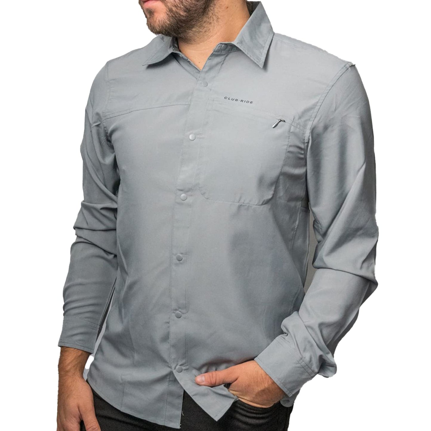 Club Ride Apparel Protocol Long Sleeve Cycling Jersey - Men's Snap Down Biking Top - Ultimate Grey - XL