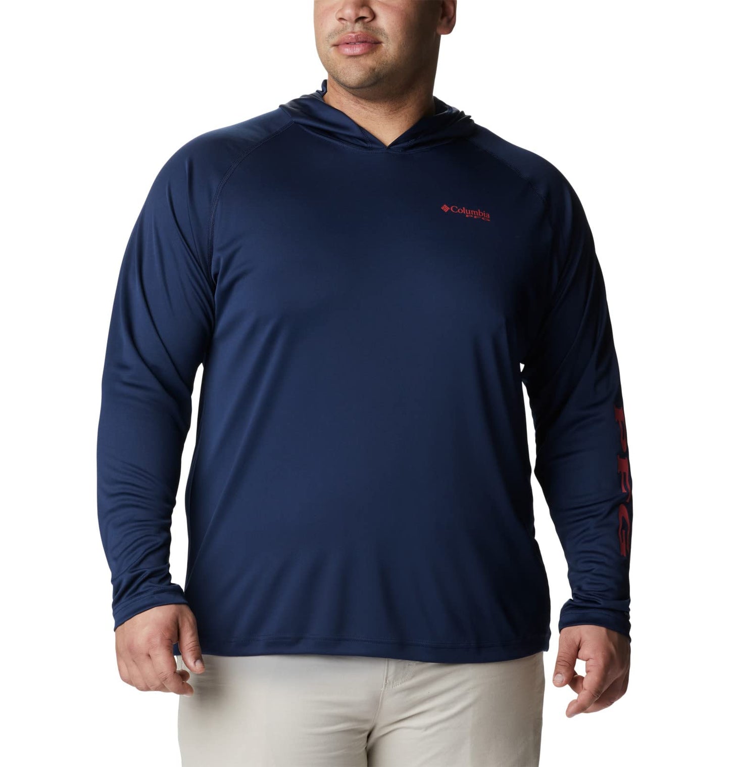 Columbia Men's Terminal Tackle Hoodie, Coll Navy/Sunset Red Logo, Medium