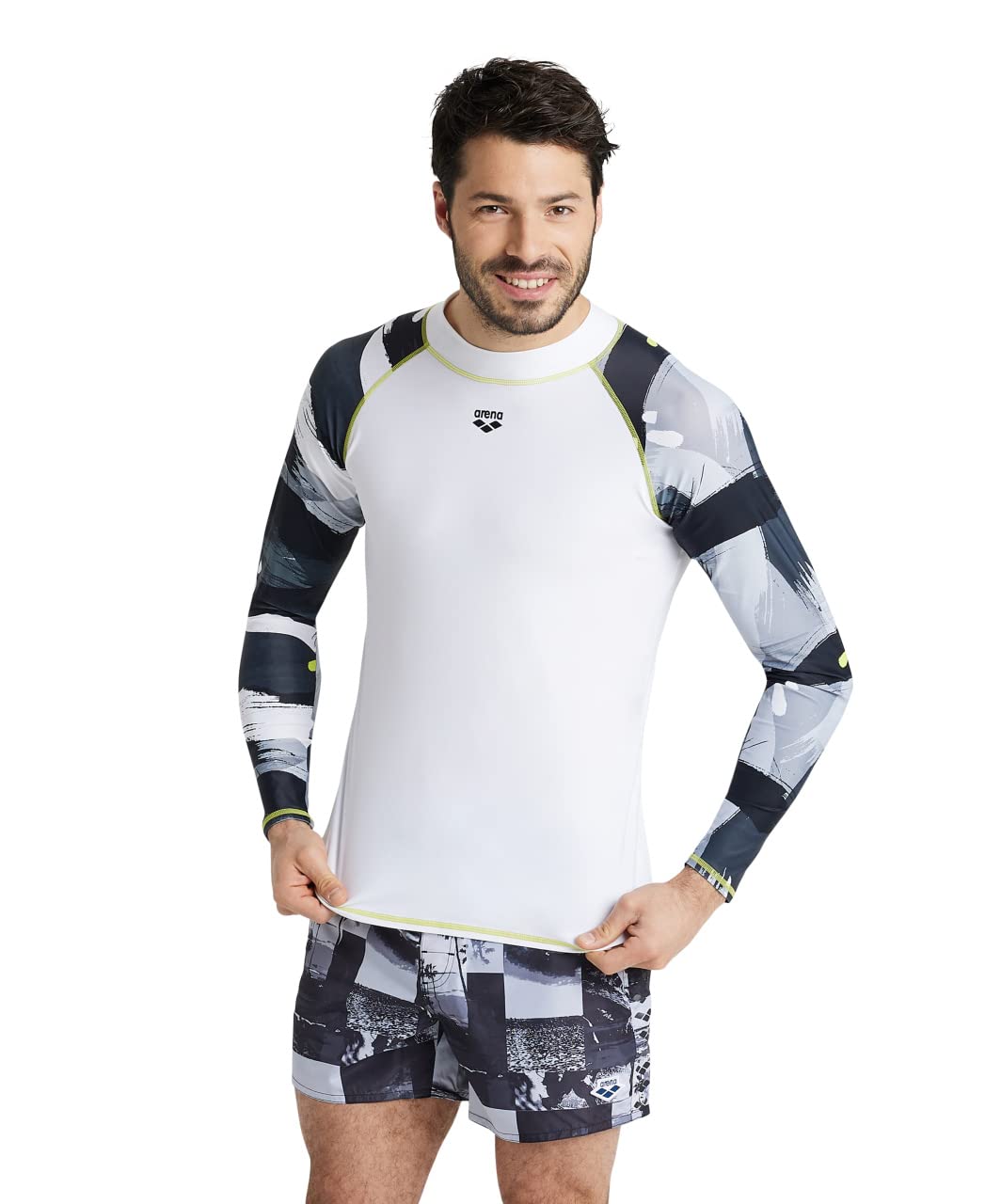 ARENA Men's Standard UV Protection Long Sleeve Shirt Rash Allover, White-Gray Multi