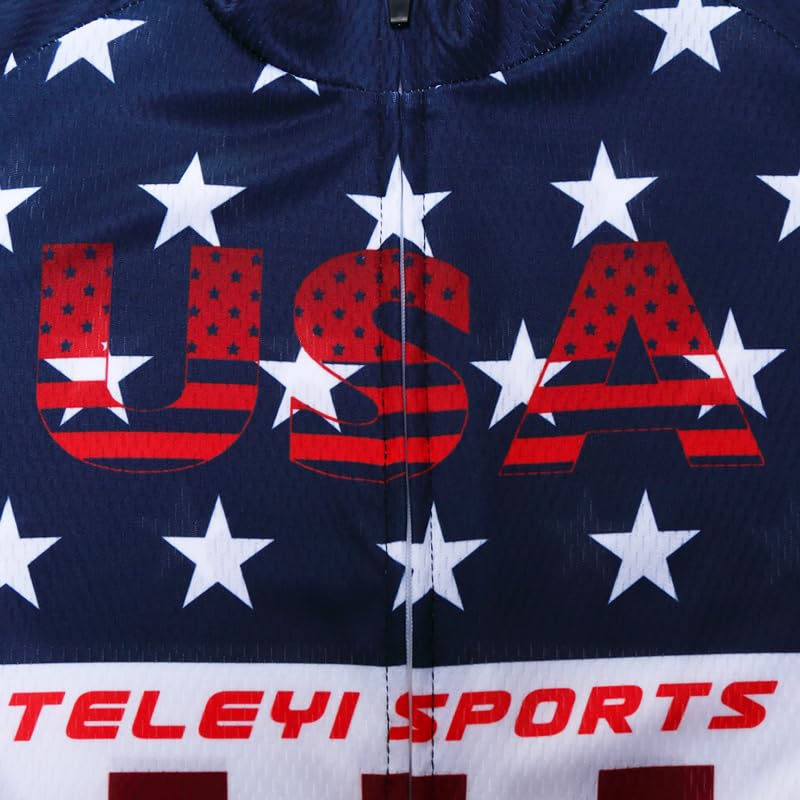 Shenshan Men's Summer USA Short Sleeve Cycling Jersey Set, Usa Blue-white, Tag XL(Chest 38.5-41"?