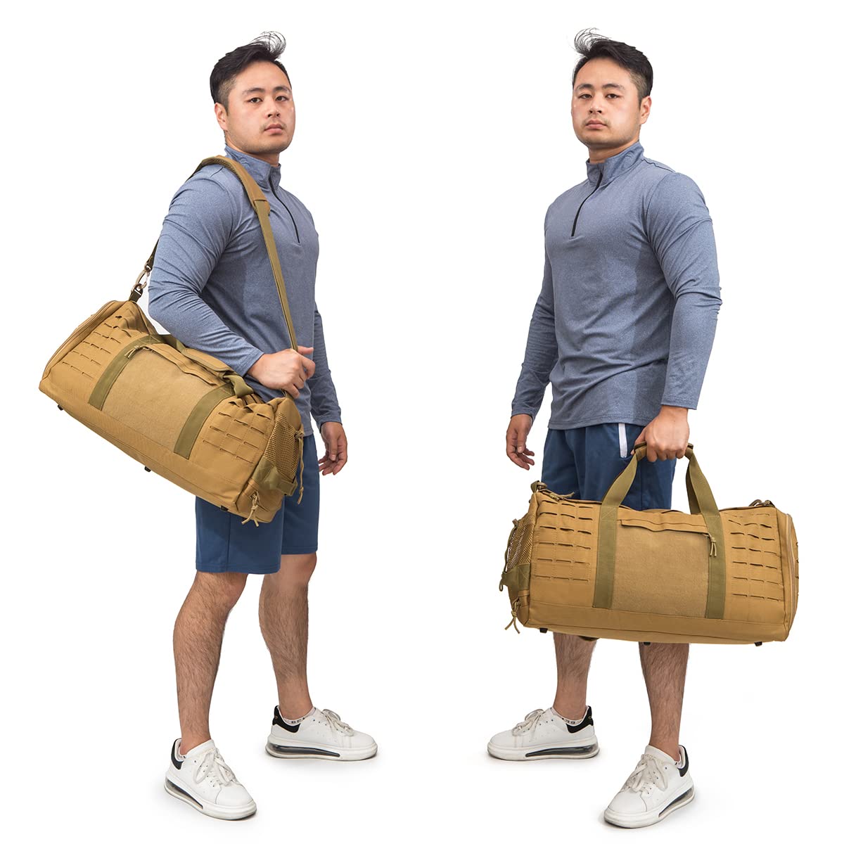 QT&QY 40L Military Tactical Duffle Bag For Men Sport Gym Bag Fitness Tote Travel Duffle Bag Training Workout Bag With Shoe Compartment Basketball Football Weekender Bag