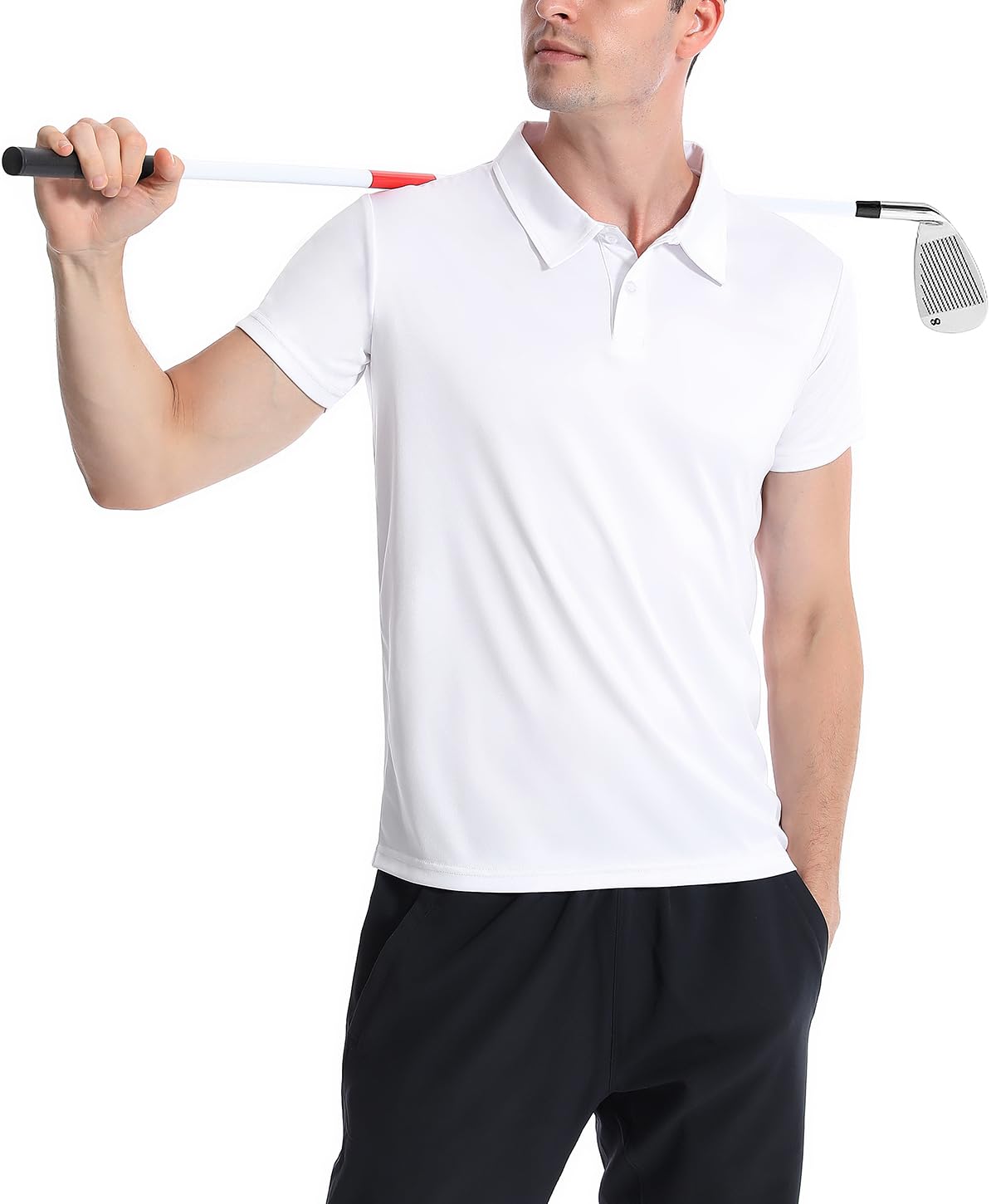 Orrstarry 5 Pack Polo Shirts for Men Dry Fit Short Sleeve Golf T-Shirt Moisture Wicking Collared Casual Work Tops Black/White/Gray/Army Green/Blue S/M