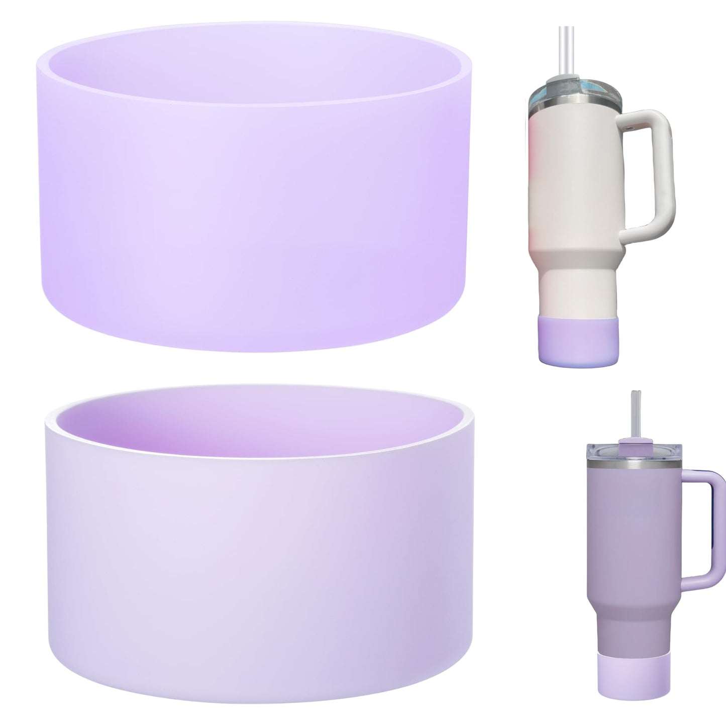 LONPARRY 2-Pack Stanley Cup Silicone Boot for Stanley Tumbler IceFlow 40oz Rubber Bottom Sleeve Protector for Stanley Owala Hydro Flask Tumbler 40oz Car Travel Cup Bottle Bottom (Fog+Clear Purple)