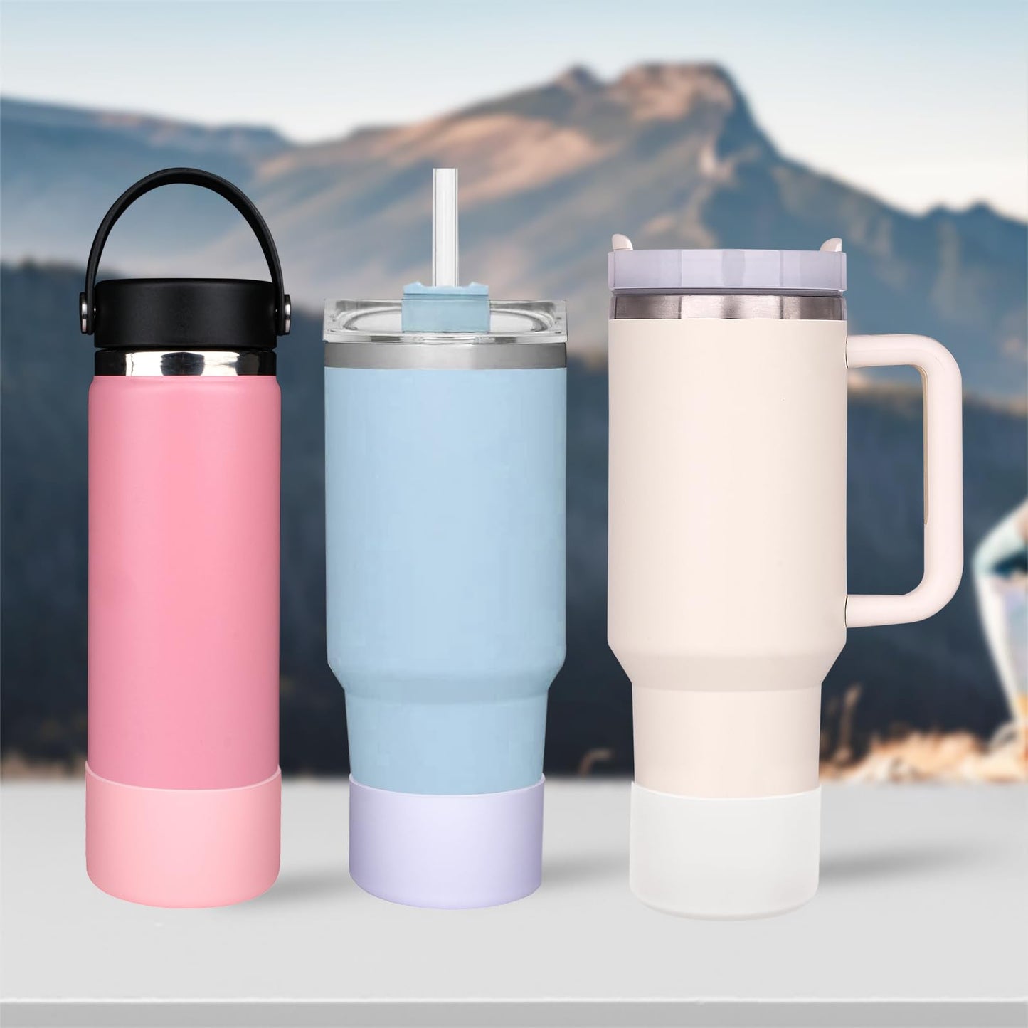 HEYSKAY 2pcs Protective Flask Silicone Boot Base for Stanley Quencher Adventure 40oz & Stanley IceFlow 20oz 30oz Tumbler, and Compatible with 12-24oz Hydro Sport Water Bottles,Yeti and More