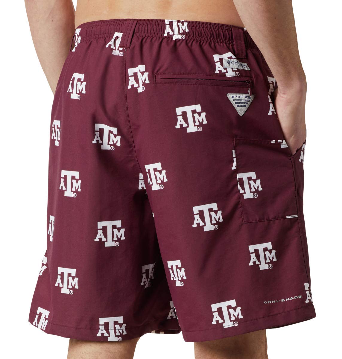 Columbia NCAA Texas A&M Aggies Men's Backcast II Printed Short, Small, TAM - Deep Maroon