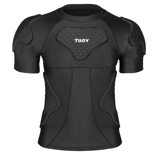 Dialudon Men's Padded Compression Shirt Football Rib Protectors for Baseball Football Basketball Paintball Protective Gear Black