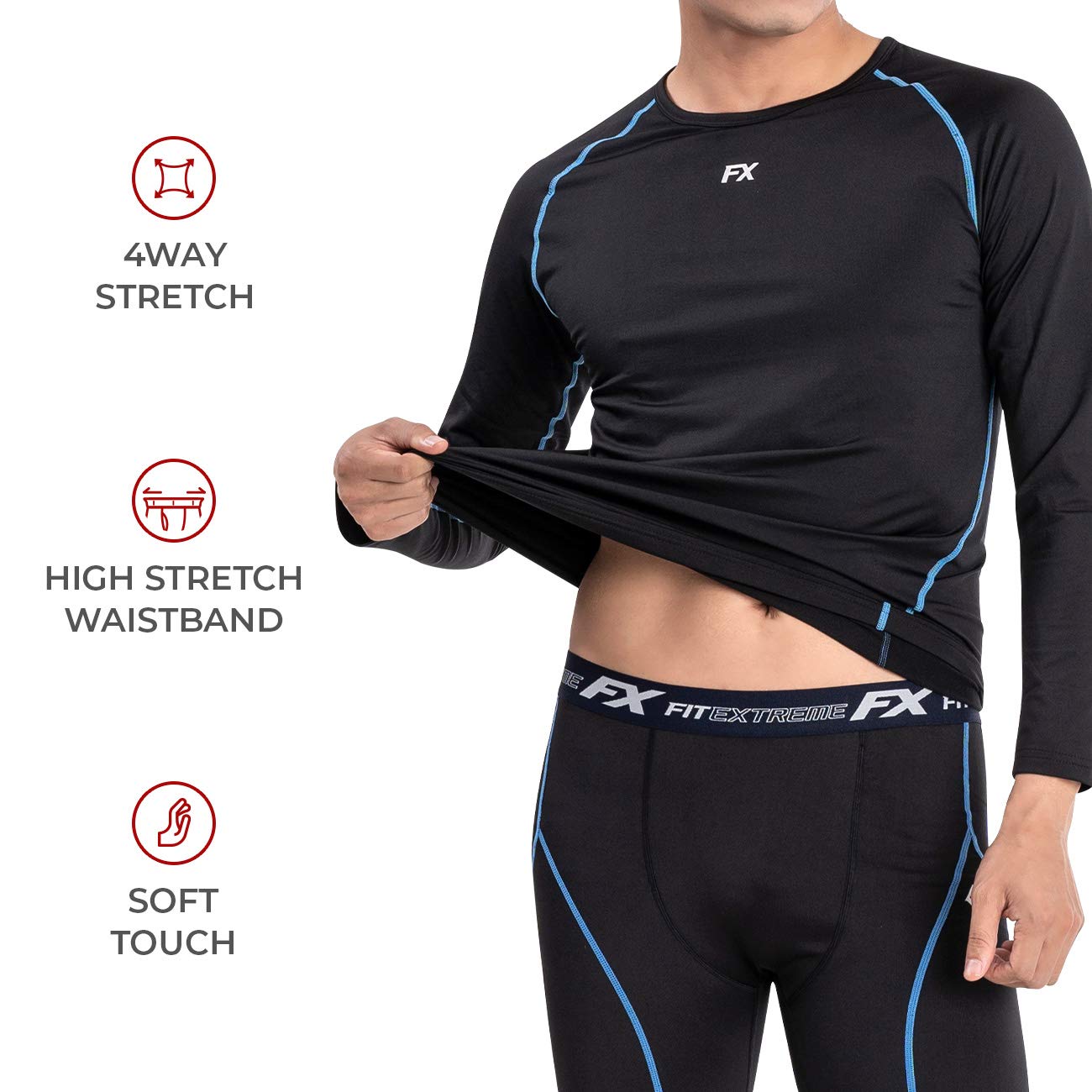 FITEXTREME MAXHEAT Mens Thermal Underwear Long Johns Set with Fleece Lined Black M