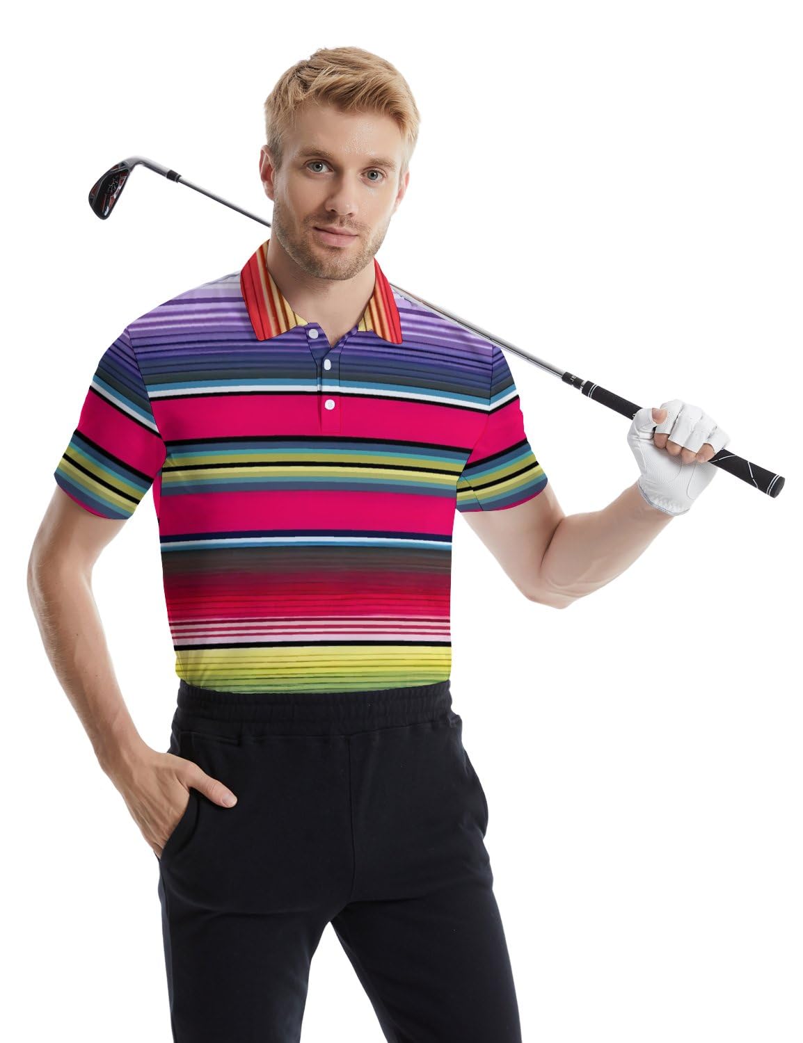 MSCPZH Mens Golf Shirts Mexican Golf Polo Shirts for Men Short Sleeve Polo Shirts Golf Mens Polo Pink