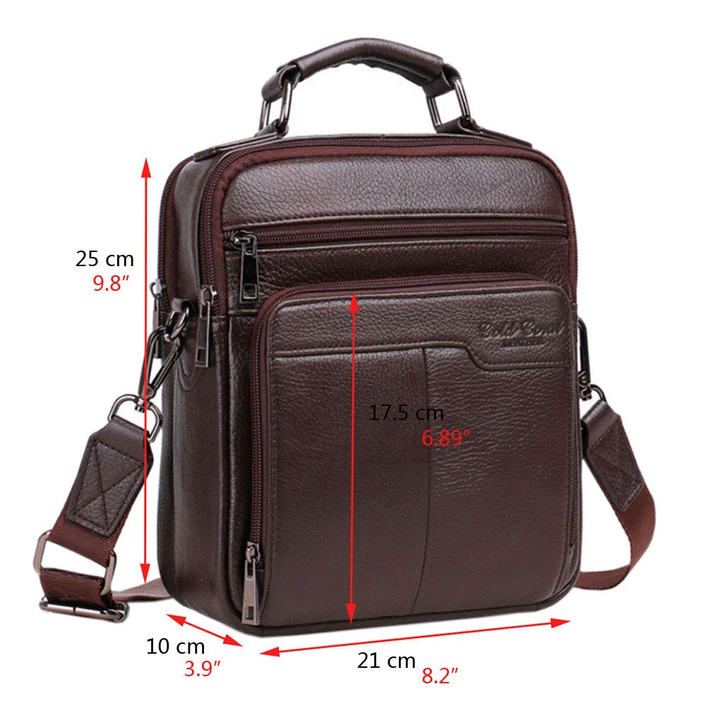 Leather Shoulder Messenger Bag for Men Business Travel Outdoor Crossbody Handbag Briefcase Wallet Phone Pouch Purse Casual Daypack Coffee