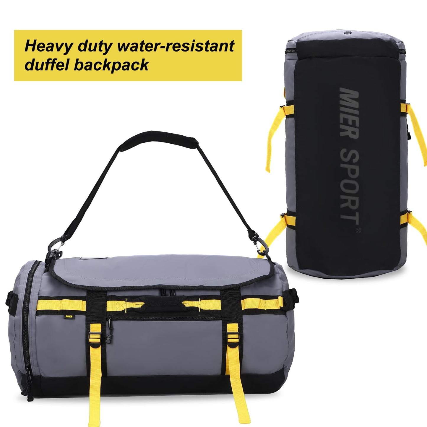 MIER Large Duffel Backpack Sports Gym Bag with Shoe Compartment, Heavy Duty and Water Resistant, Gray, 45L