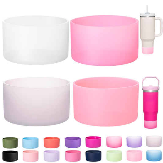LONPARRY 4-Pack Silicone Boot for Stanley Cup Quencher IceFlow Rubber Bottom Sleeve Protector for Stanley Tumbler HydroFlask Car Travel Cup Bottle Bottom (Clear+Smoky Pink+Clear Peach+Clear Pink)