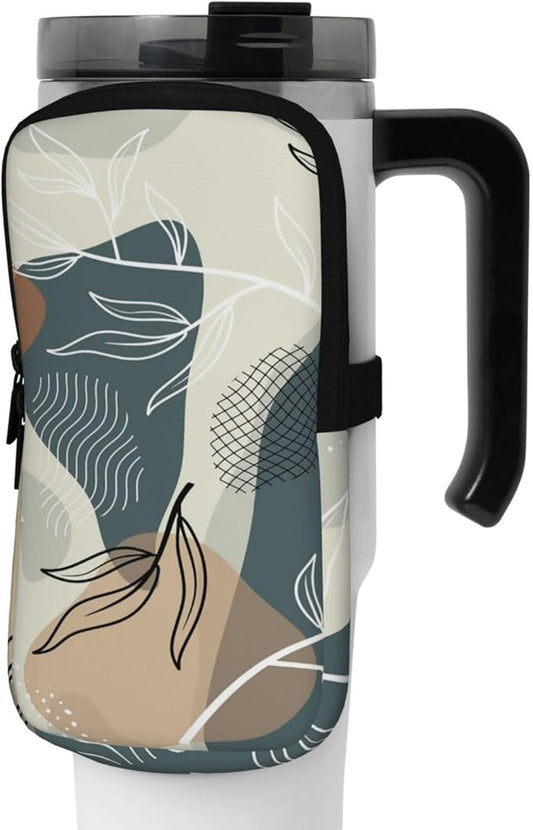 Water Bottle Pouch for Stanley Cup 40oz 30oz,Personalized Gym Purse for Men Women, Tumbler Pouch with Versatile Pocket Water Bottle Bag for Cards, Keys, Phone Botanical Leaf