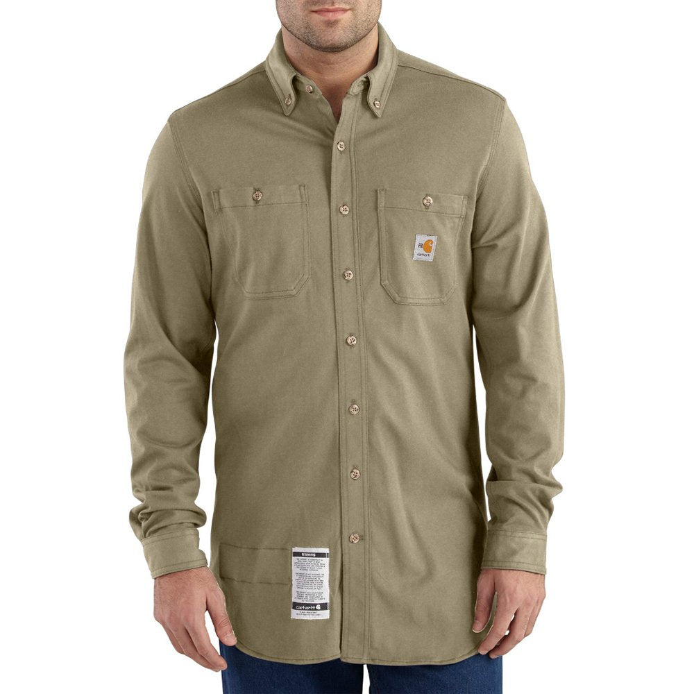 Carhartt Men's Flame Resistant Force Cotton Hybrid Shirt, Khaki, 2X-Large