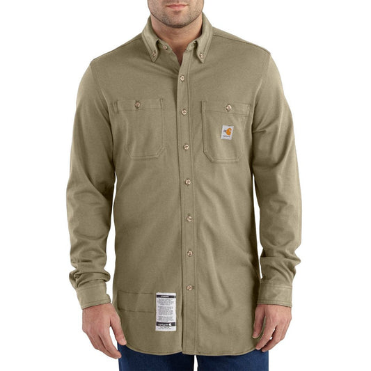Carhartt Men's Flame Resistant Force Cotton Hybrid Shirt, Khaki, 2X-Large