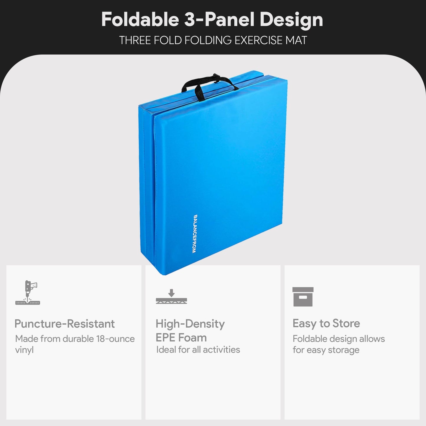 BalanceFrom Folding Gymnastics Mat Home Gym Floor Tumbling Equipment, Blue