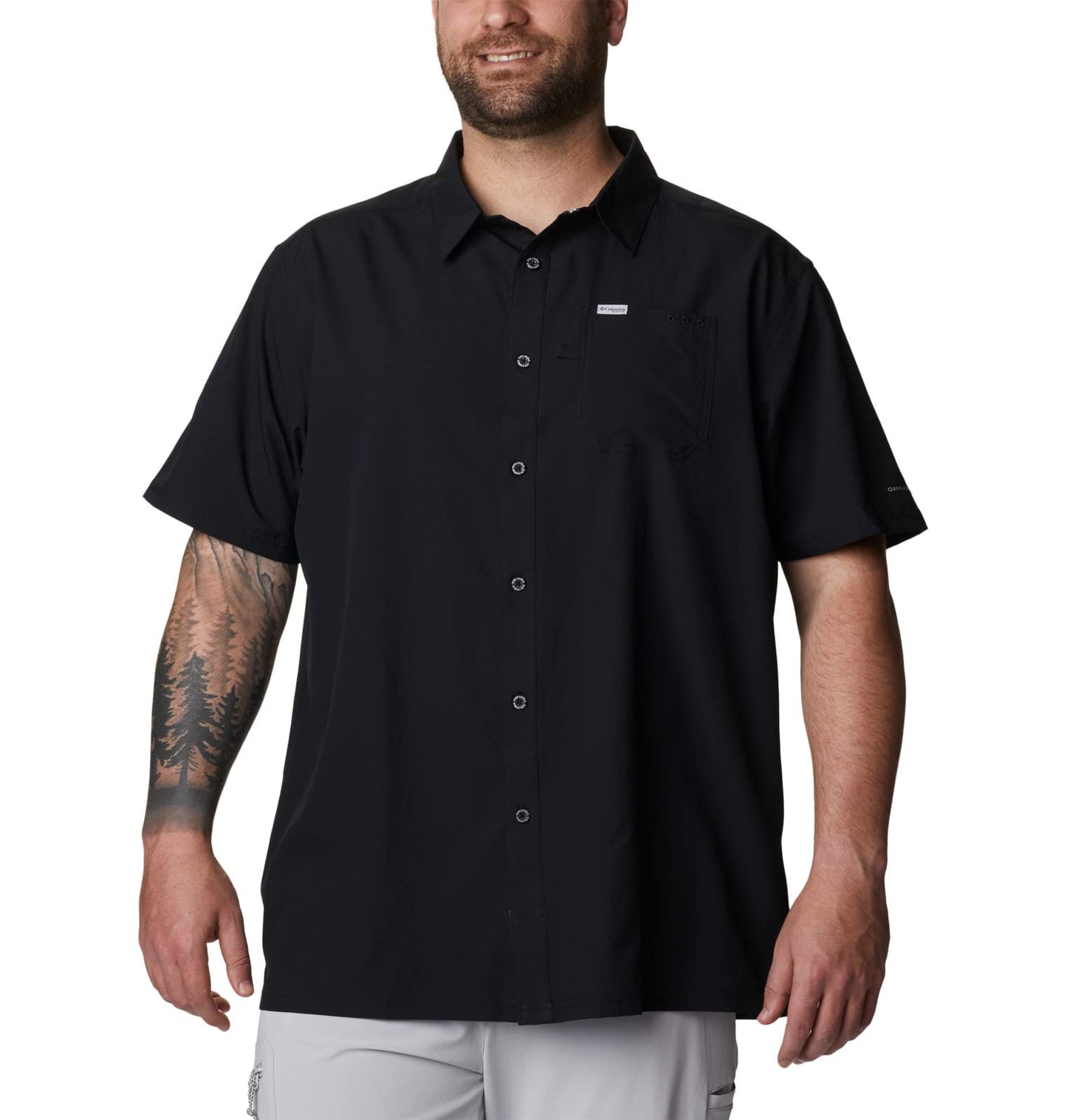 Columbia Mens Slack Tide Short Sleeve Camp Shirt, Black, 1X