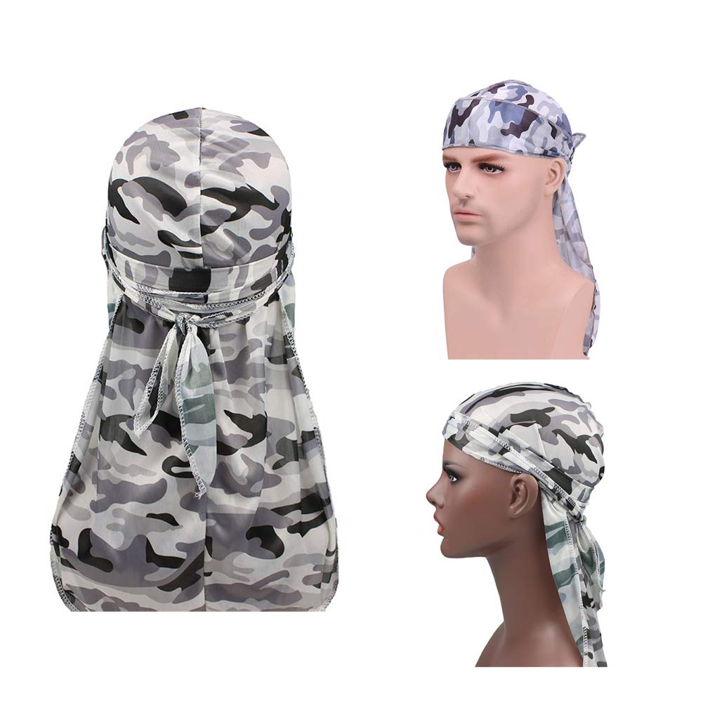 Military Camouflage Premium Silky Durags with Long Tail Colorful 360 Waves Doo rag for Men Du rag Cap (3/4 Packed), Set1-silky-3 Packed, Medium