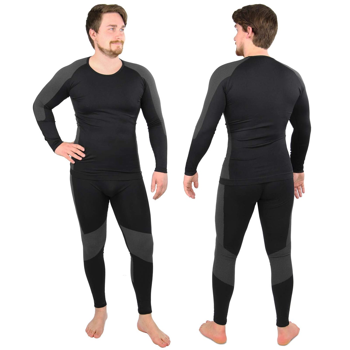 ALPIDEX Functional Wear Thermal Underwear Men Ski Breathable Quick Drying Clothing Warm Base Layer Mens Cold Weather Set Long Johns Top Bottom, Size:l/xl, Colour:Black-Grey