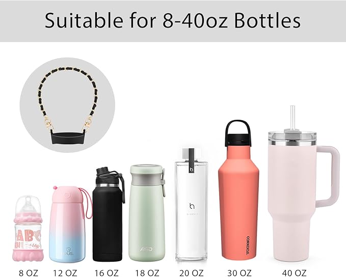 Water Bottle Handle, Silicone Water Bottle Sling Stretches to Fit Most 8-40oz Bottles, Fashionable Accessories Compatible for Stanley Cup Black…