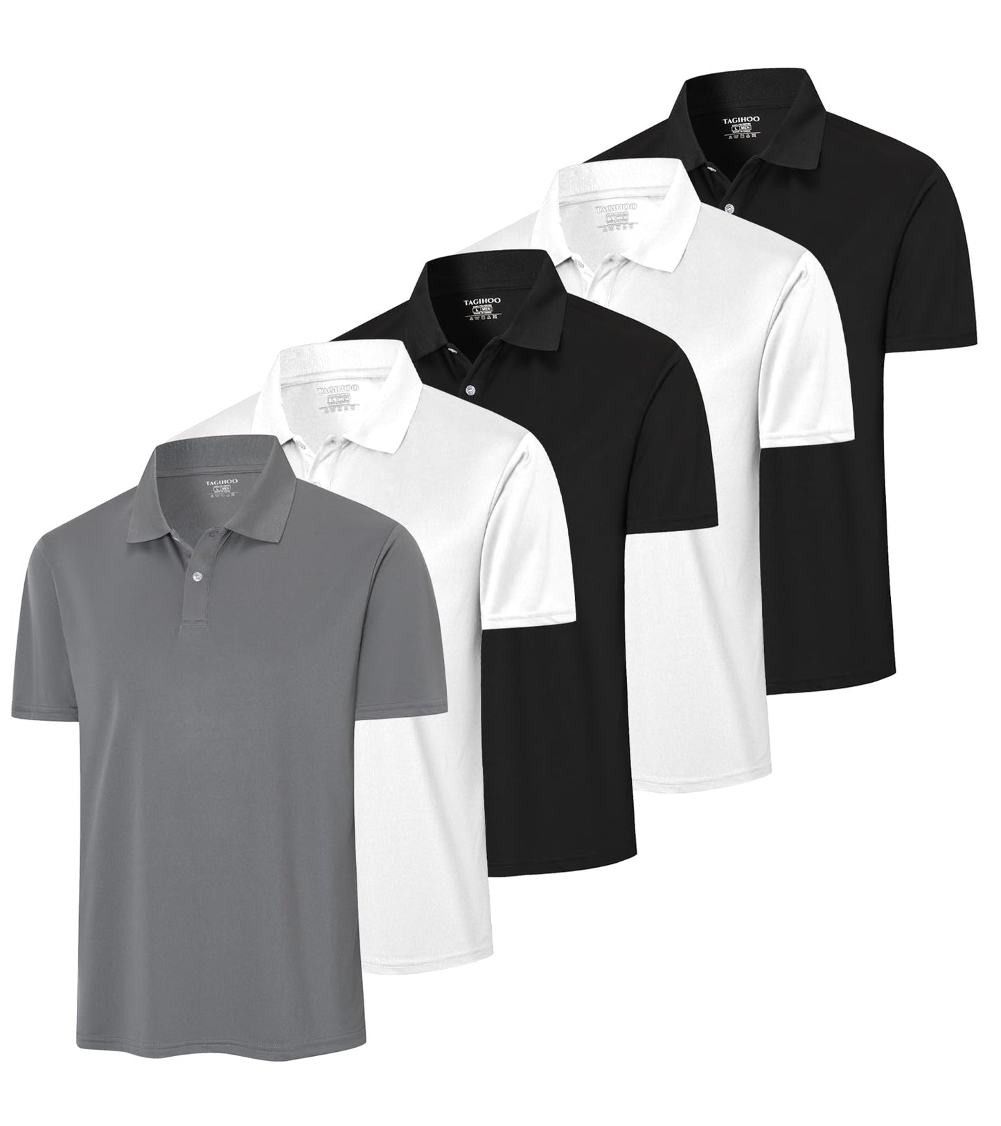 TAGIHOO 5 Pack Men's Mesh Athletic Polo Shirt Quick Dry Golf Moisture Wicking Active Short Sleeve Workout Training(2B2W1G,XL)