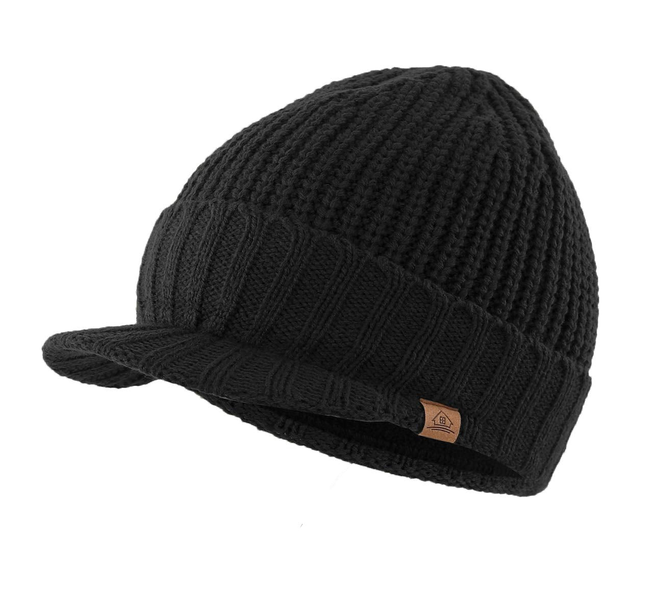 Home Prefer Men's Winter Hat Warm Wool Acrylic Fleece Knit Beanie Cap Outdoor Newsboy Beanie Hat for Men Black