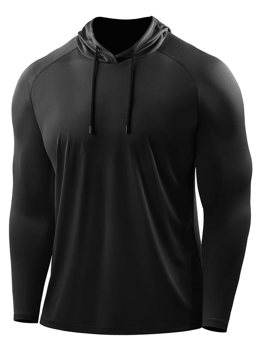 CADMUS Men's Workout Long Sleeve Fishing Shirts UPF 50+ Sun Protection Dry Fit Hoodies,1 Pack,096,Black,Large