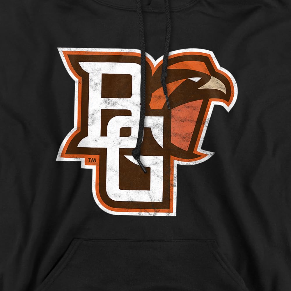 BGSU Bowling Green State University Official Distressed Primary Unisex Adult Pull-Over Hoodie ,Black, Medium CLCBOW200-AFTH-2-01