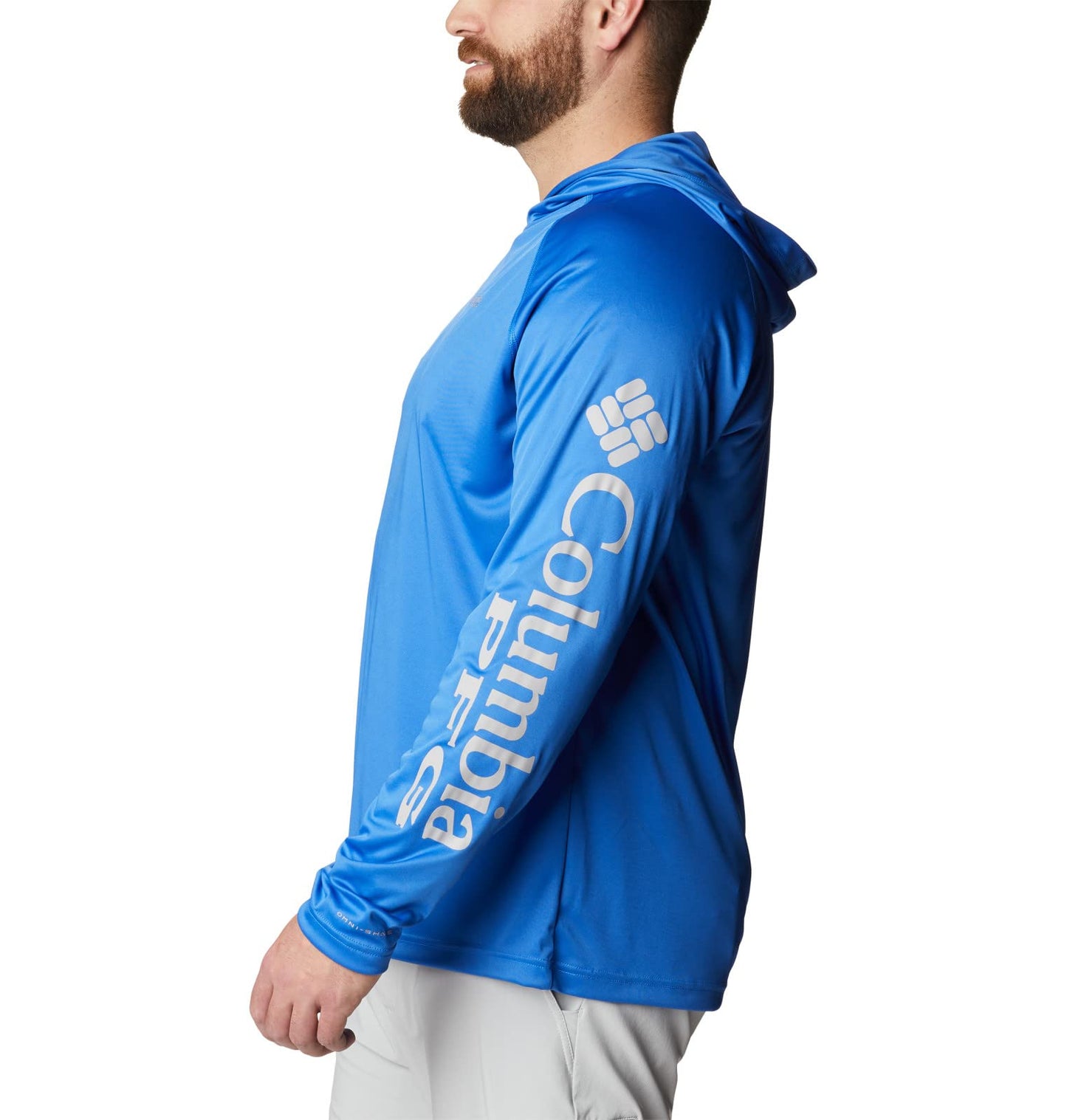 Columbia Mens PFG Terminal Tackle Long Sleeve Fishing Hoodie, Vivid Blue/Cool Grey Logo, 1X