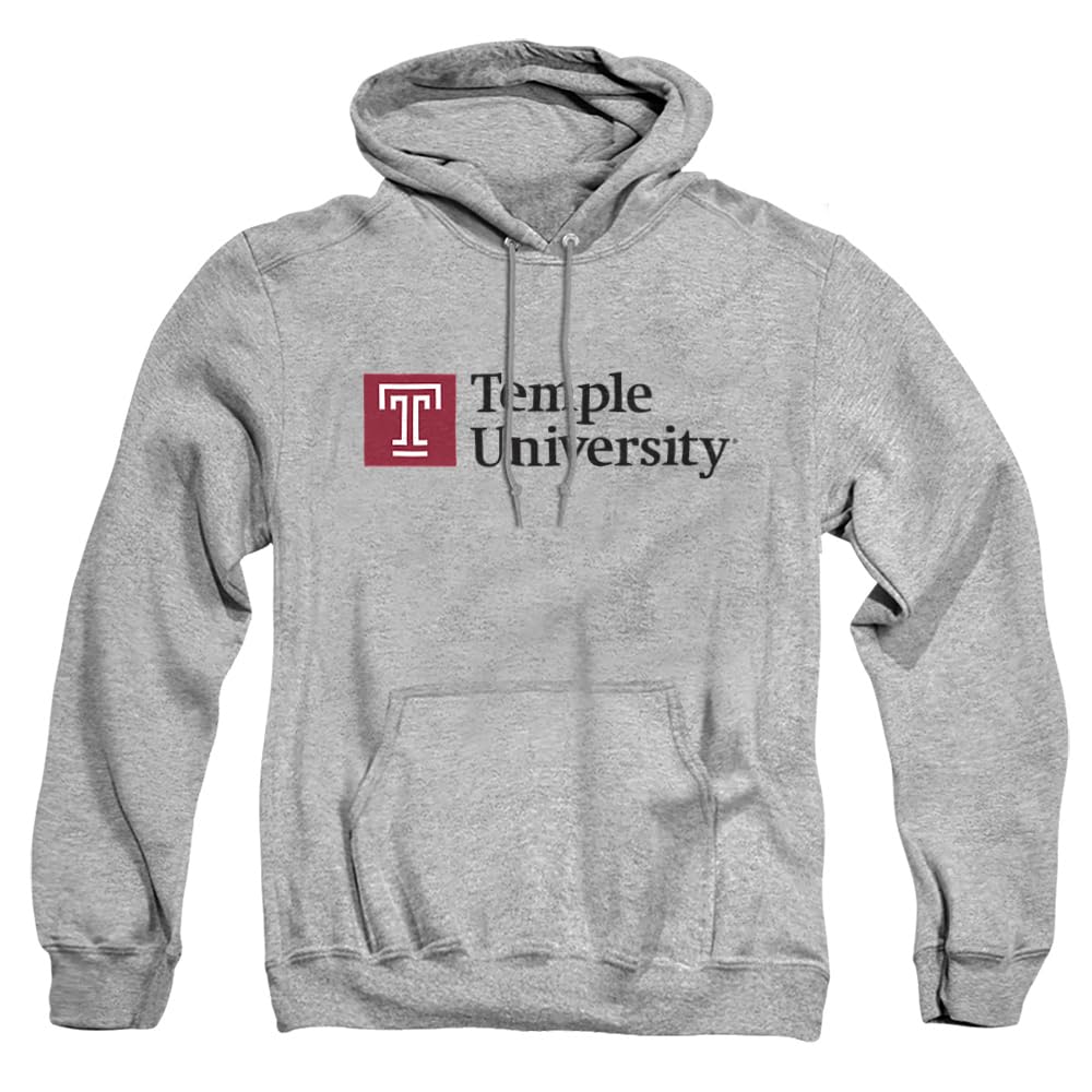 Temple University Official One Color Logo Unisex Adult Pull-Over Hoodie,Athletic Heather, Large