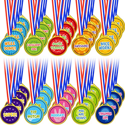 Gejoy Award Medals Assortment Medals for Kids Award Medals Assortment Style Plastic Winner Award Medals for Kids Sports Talent Show Gymnastic Birthday Party Favors (60 Pieces)
