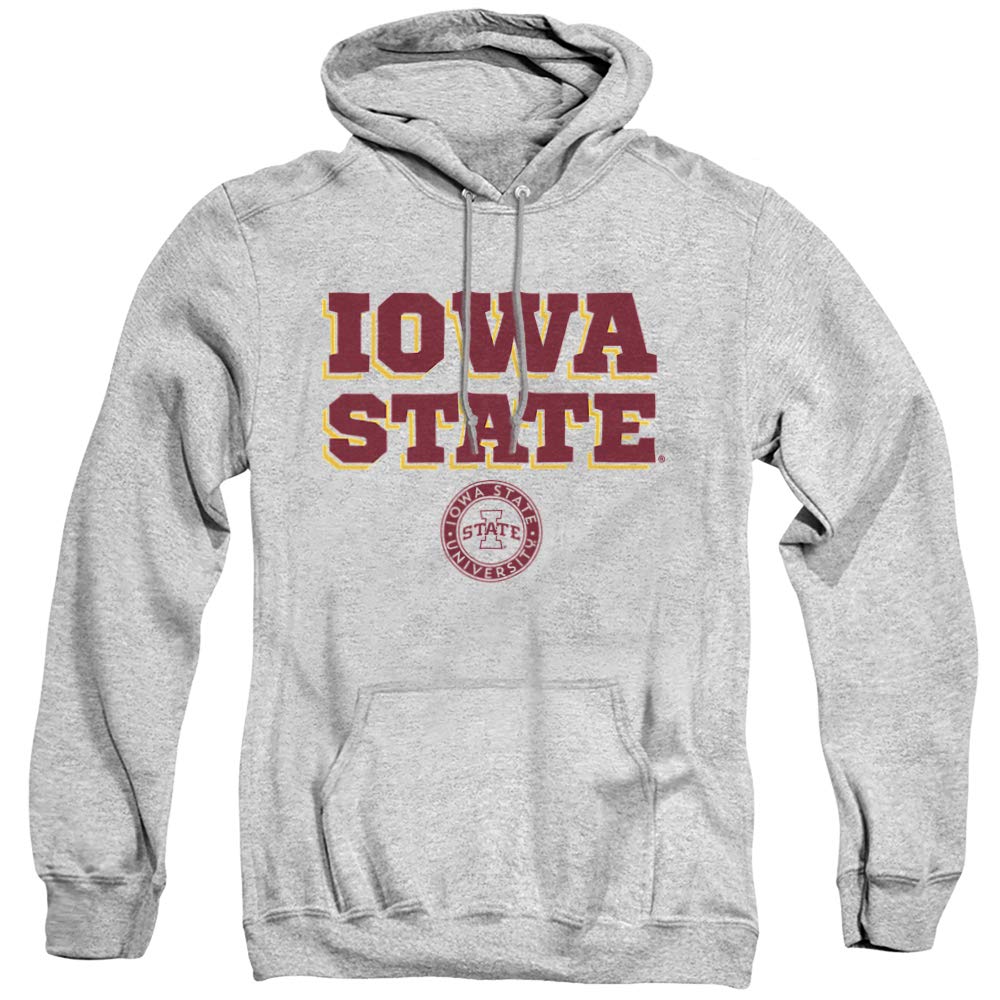 Iowa State University CyclonesOfficial Block Text Unisex Adult Pull-Over Hoodie, Athletic Heather, Medium
