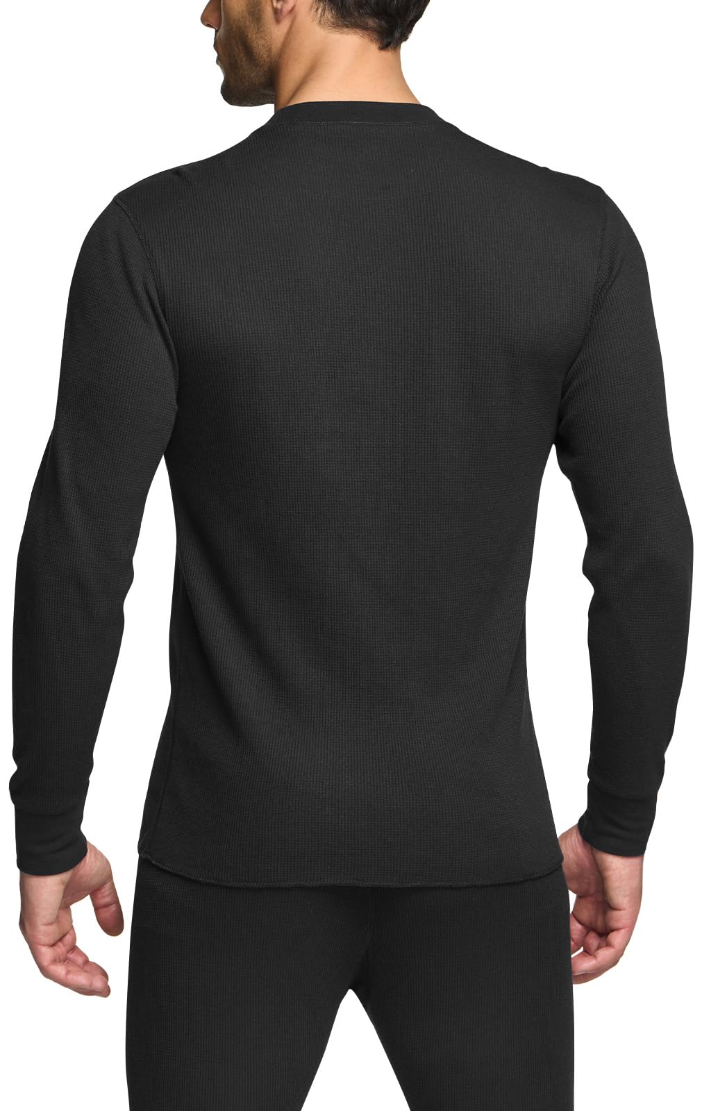 CQR Men's Long Sleeve Thermal Underwear Tops, Midweight Waffle Crewneck Shirt, Winter Cold Weather Thermal Shirts, 1 Piece of Top Black, Large