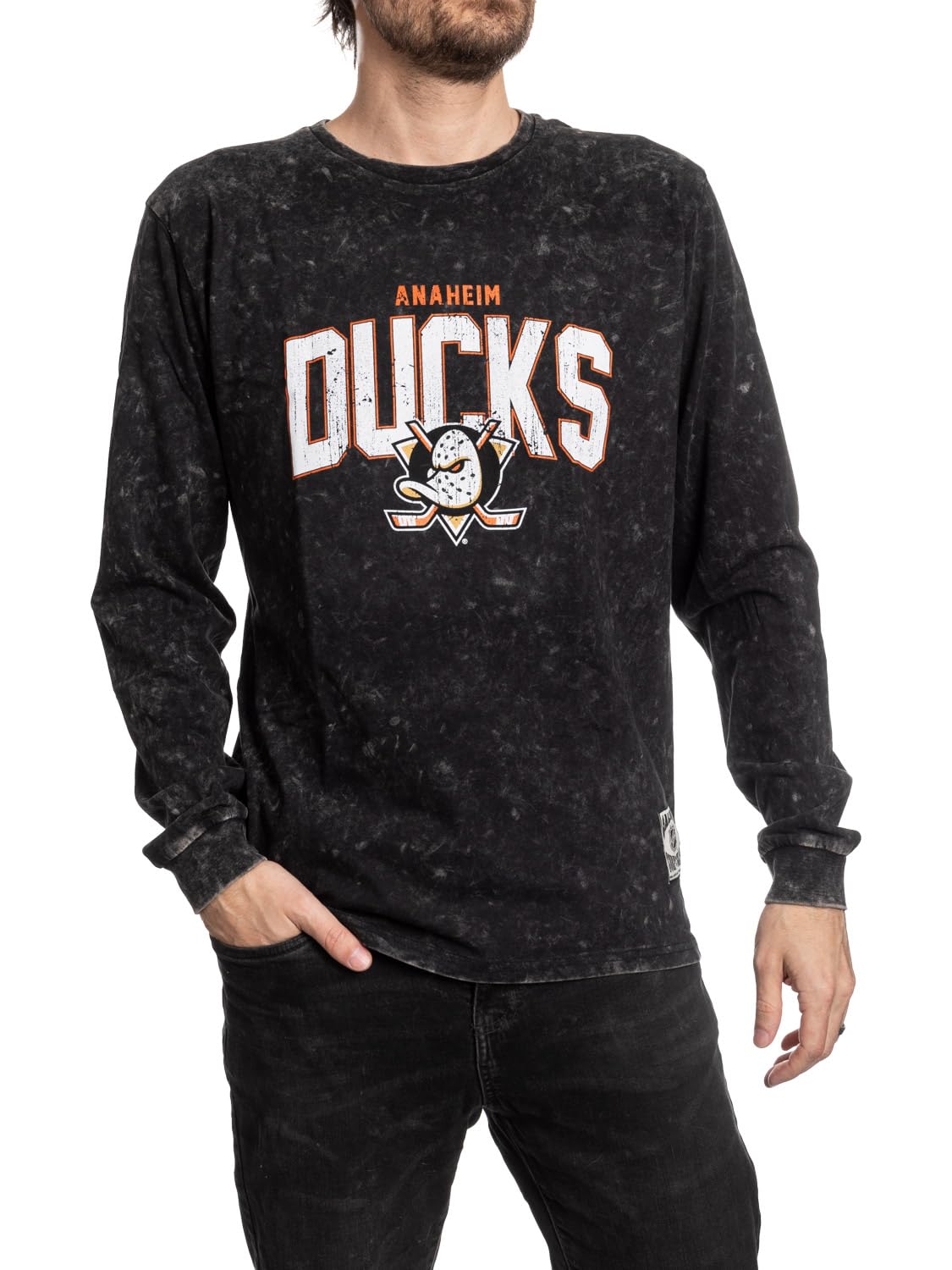 Calhoun NHL Surf & Skate Mens Acid Wash Long Sleeve Cotton Shirt (Anaheim Ducks, X-Large)