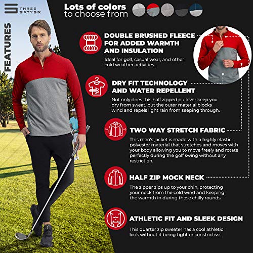 Three Sixty Six Golf Half Zip Pullover Men - Fleece Sweater Jacket - Mens Dry Fit Golf Shirts Storm Grey