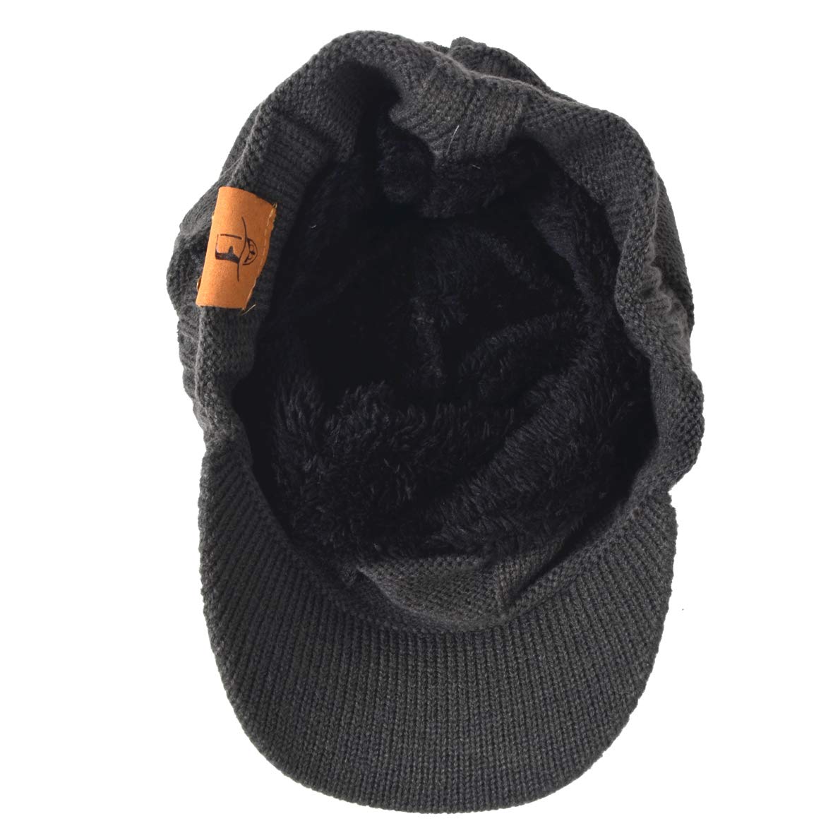 Ruphedy Mens Beanie with Brim Winter Hat Knitted Thick Fleece Visor Beanie with Bill B5042 (B322-Grey)