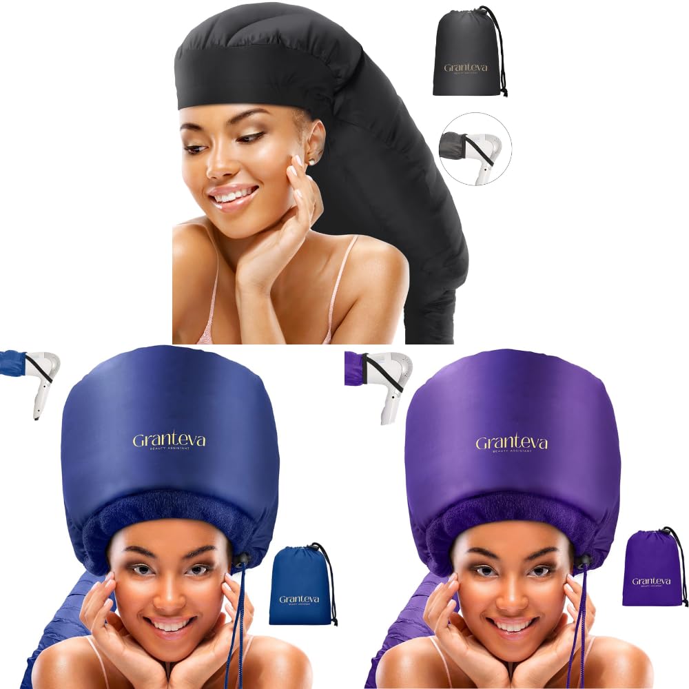 Granteva Hair Dryer Bonnet w/A Headband Integrated That Reduces Heat Around Ears & Neck - Blow Dryer Attachment for Hair Dryer, Speeds Up Drying Time