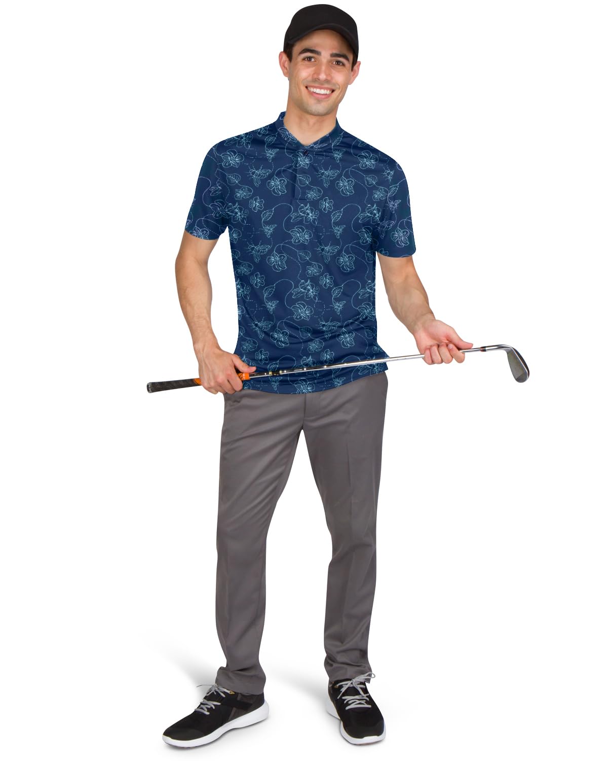 Three Sixty Six Quick Dry Collarless Golf Shirts for Men - Short Sleeve Casual Polo, Stretch Fabric