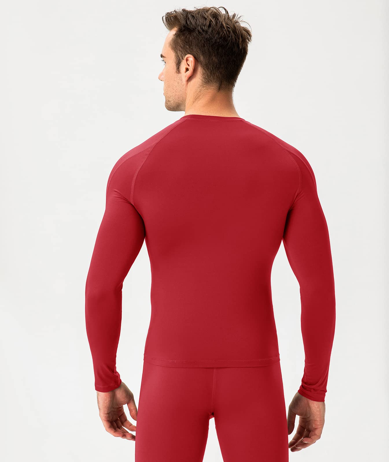 Red Men's Compression Shirts Long Sleeve, Dry Fit Athletic Workout Gym Shirts Sports Base Layer Top Running T-Shirt