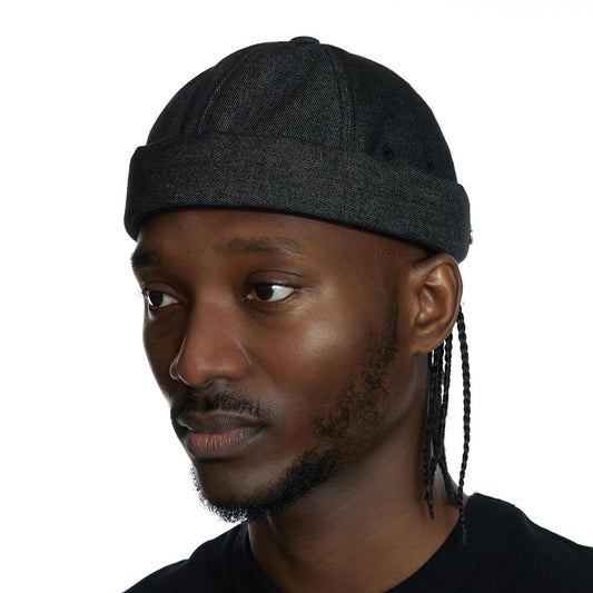 UNDERCONTROL Extra Large Oversized XXL Brimless for Big Head Hand Stitched Steel Label Adjustable Non Fade Denim Unisex Plus Size Korean XL Watch Cap (Denim Black)