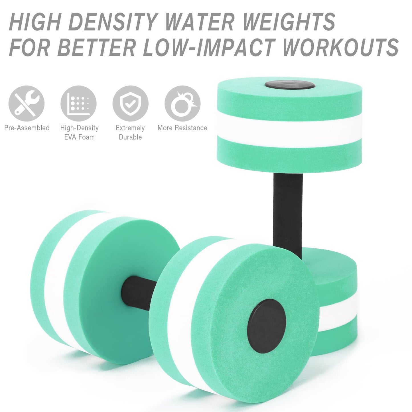 NEAGLORY 5 Pieces Water Aerobics Set Aquatic Exercise Set Pool Fitness Equipment Foam Water Dumbbell, Swim Kickboard, Pull Buoy, Aquatic Swim Belt for Water Exercise, Green