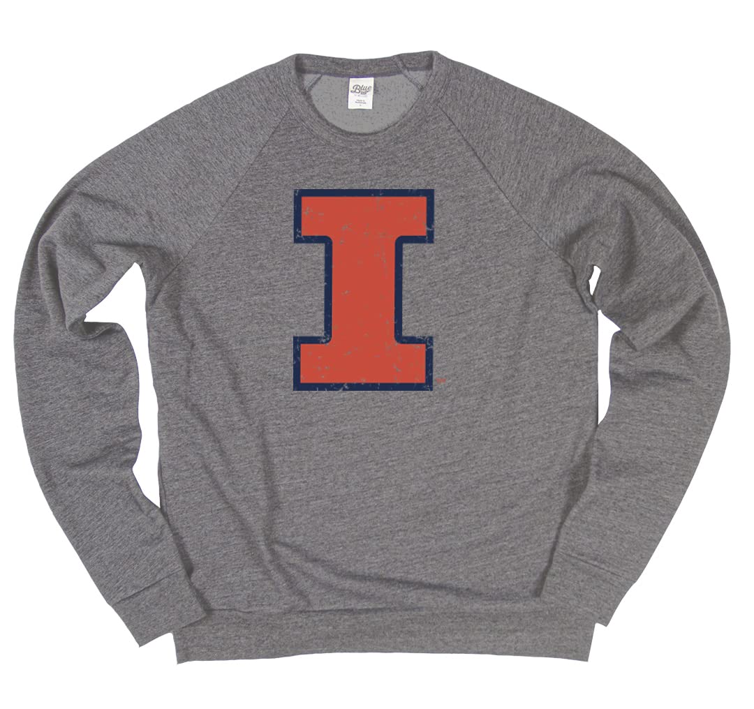 Blue 84 Men's Illinois Illini Tri-Blend Crewneck Sweatshirt Vintage Icon Heather Grey, Grey, X-Large