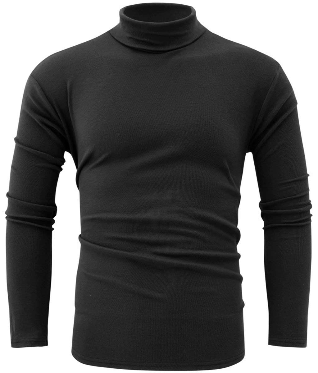 jonivey Mens Basic Turtleneck Long Sleeve Lightweight Soft Casual Knit Fitted Thermal T-Shirt Pullover Tops (03Black,M)
