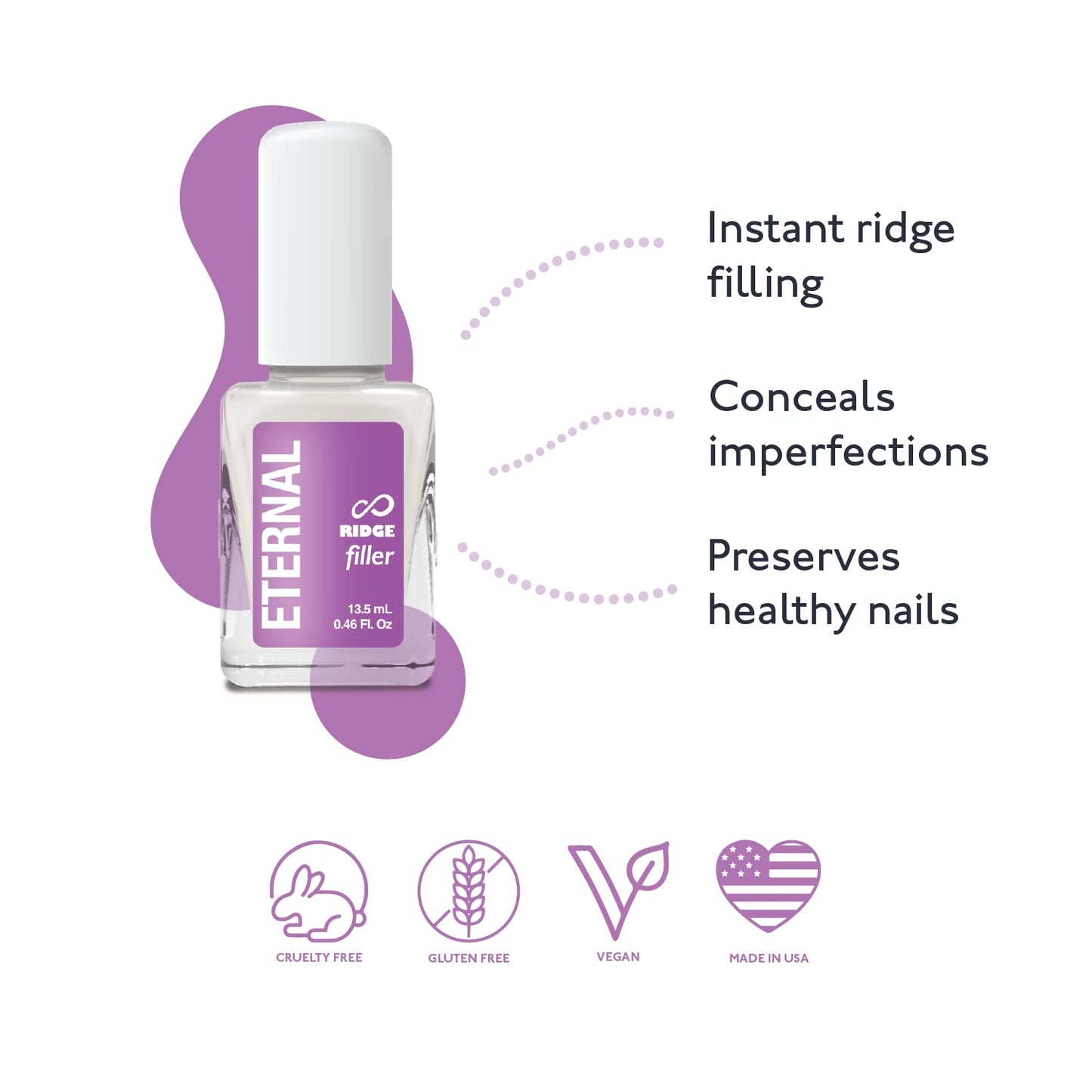Eternal Ridge Filler Base Coat Nail Polish– 13.5 mL Clear Nail Primer Treatment - Ridge Filling Base Coat Strengthener for Nail Strength & Repair of Hard, Thin, Dry & Ridged Fingernails - 2 Pack
