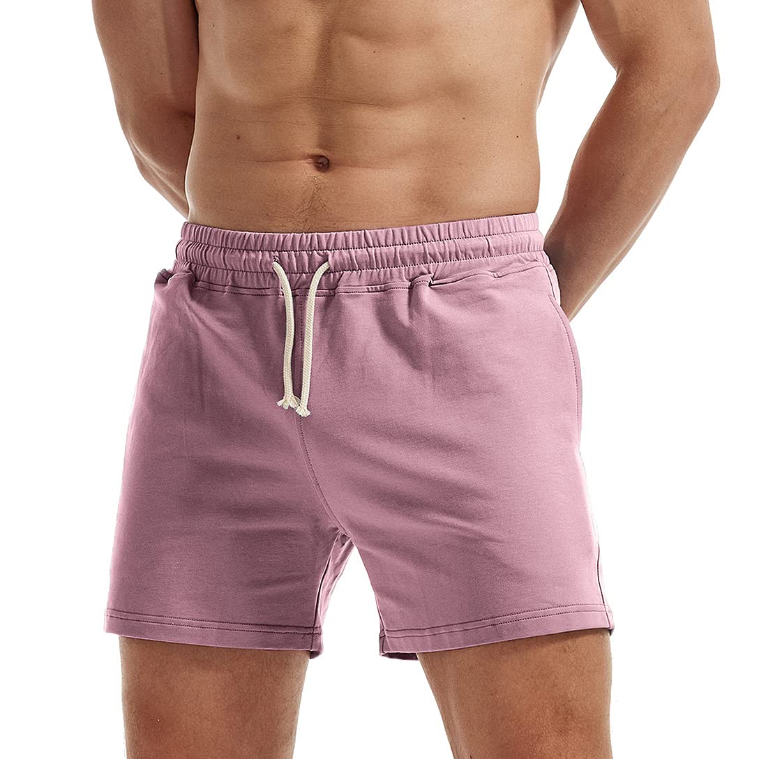 AIMPACT Mens Workout Sweat Shorts 5 Inch Cotton Casual Fitness Mens Athletic Gym Shorts with Pockets Purple