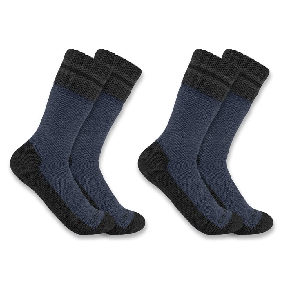 Carhartt Men's Heavyweight Synthetic-Wool Blend Boot Sock 2 Pack, Denim, Large