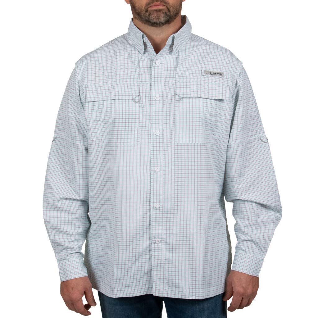 HABIT Men’s Skirr River Long Sleeve River Guide Fishing Shirt, Dockside Granite Gray Spearmint, Extra Large