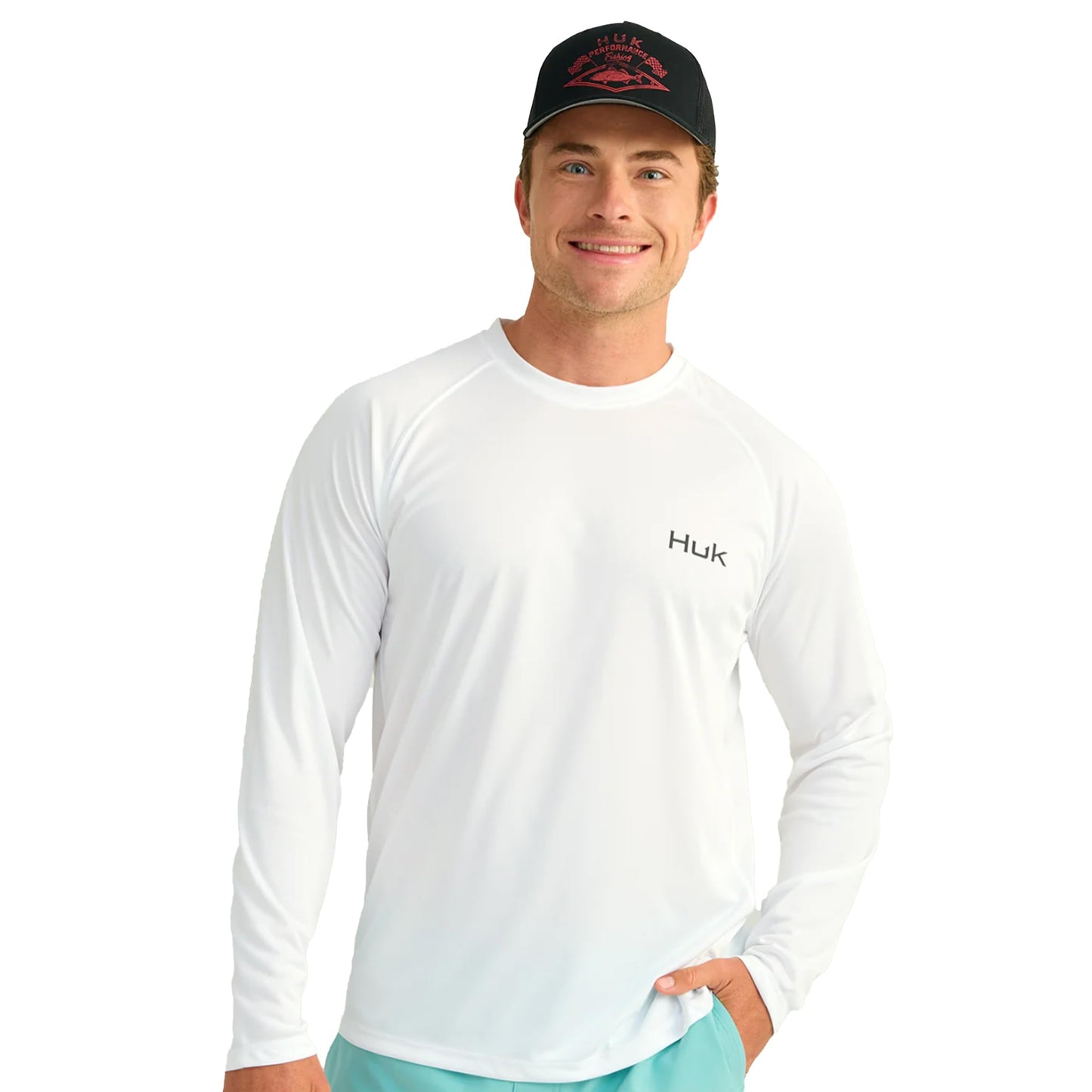 HUK Men's Standard Pursuit Patterned Crew, Performance Fishing Long Sleeve Shirt, White 4.0