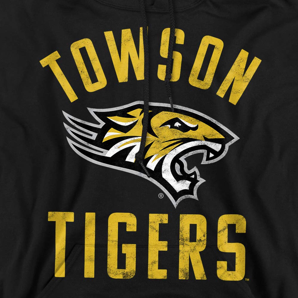 Towson University Official Tigers Logo Unisex Adult Pull-Over Hoodie, Black, X-Large