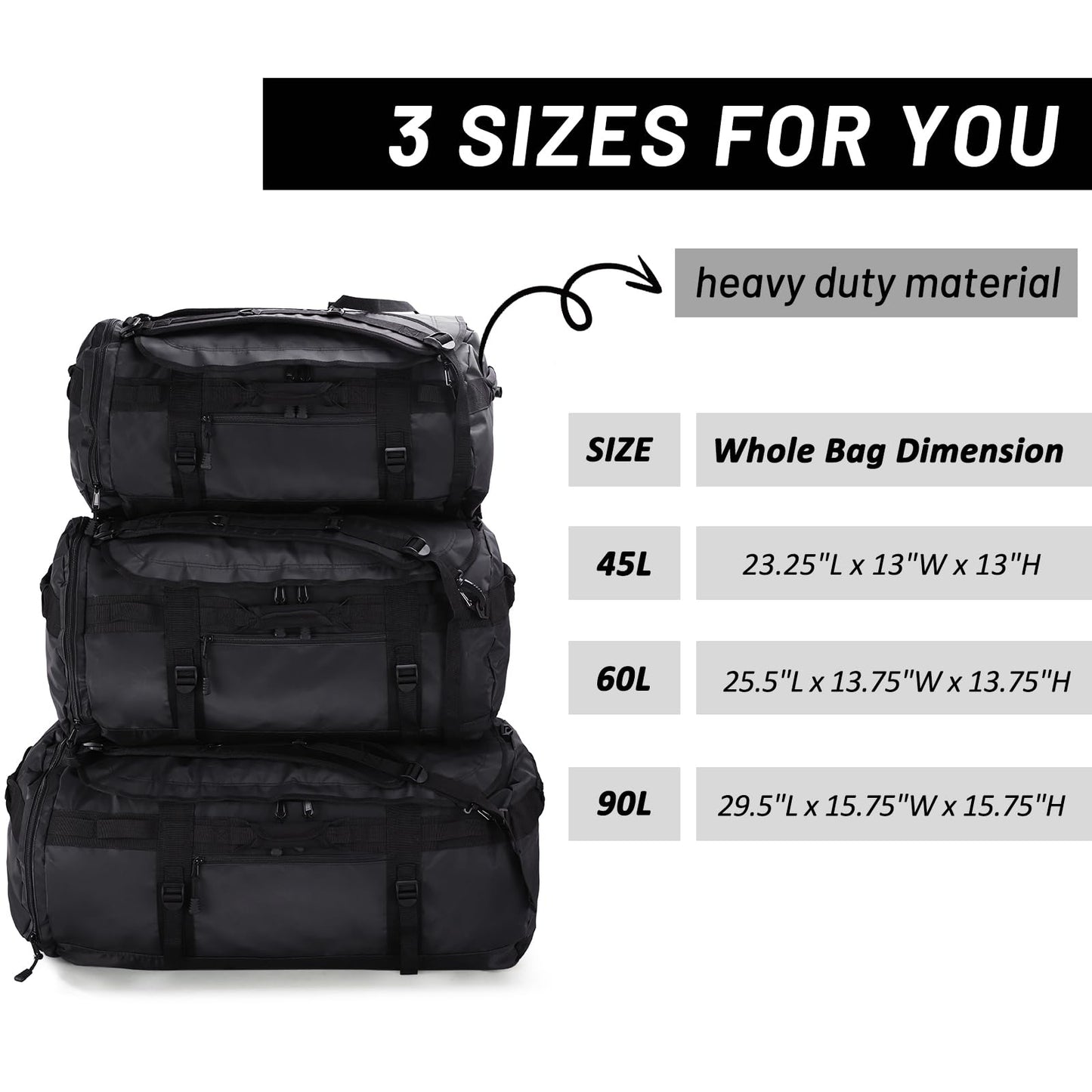 MIER Large Duffel Backpack Sports Gym Bag with Shoe Compartment, Heavy Duty and Water Resistant, Black, 60L