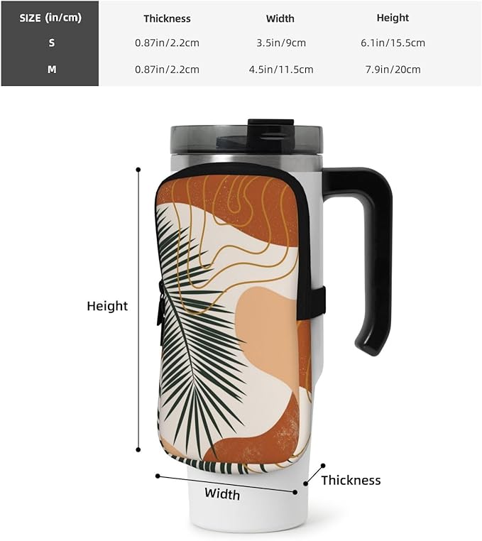 Water Bottle Pouch for Stanley Cup 40oz 30oz,Personalized Gym Purse for Men Women, Tumbler Pouch with Versatile Pocket Water Bottle Bag for Cards, Keys, Phone Botanical Leaf